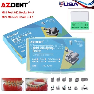 AZDENT Dental Orthodontic Self-Ligating Brackets Braces Roth/MBT .022 Hook 3 4 5 - Image 1 of 4