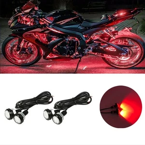2 Pair Small Red LED Black DOME Motorcycle-Chopper-Bobber Turn Signal Lights - Picture 1 of 11