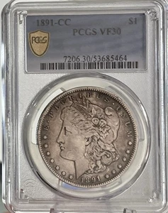 1891 CC Morgan Silver Dollar PCGS VF30 Carson City 90% Silver Key Date - Picture 1 of 9