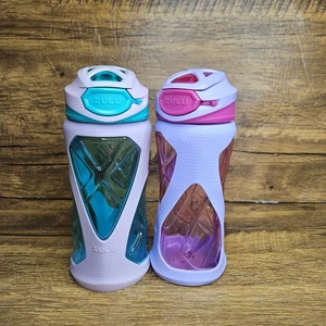 Zulu Kinder 16 Unzen Rosa Lila Blau Silikon Wasserflasche Klappdeckel 2er Set - Bild 1 von 8