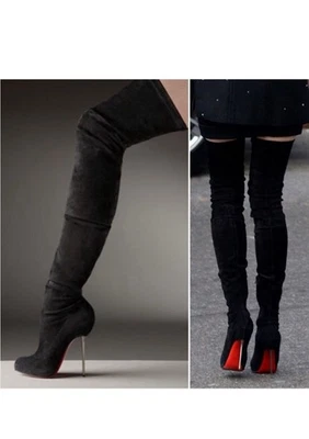 Christian Louboutin “Big Lips” 120mm Heeled Thigh High Suede Boots - Image 1 of 4