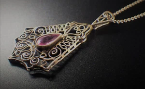 Jugendstil Art Deco Collier Silber vergoldet mit rosa Stein Kollmar + Jourdan - Bild 1 von 5