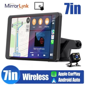 Portable 7"Wireless Car Stereo Apple Carplay&Android Auoto Mirror Link+Rear Cam - Picture 1 of 10