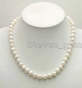 9-10mm White Natural FW High luster Pearl 17" Chokers Necklace for Women 5433 - Picture 1 of 1