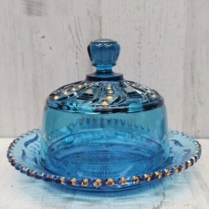 Antica cialda semi EAPG Riverside Olympia blu con piatto burro coperto oro - Foto 1 di 12