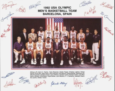 1992 Olympics USA Dream Team Men's Basketball 8 X 10 Photo •Facsimile Autographs - Image 1 of 3