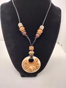 Vintage Necklace 23 Inch Beaded Stone Pendant Multicolor Bohemian Tribal Boho - Picture 1 of 11
