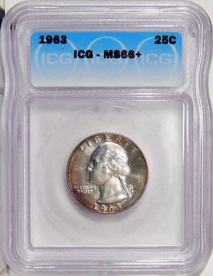 1963 25c ICG MS 66+ ~ ATTRACTIVE SILVER WASHINGTON QUARTER - Image 1 of 2