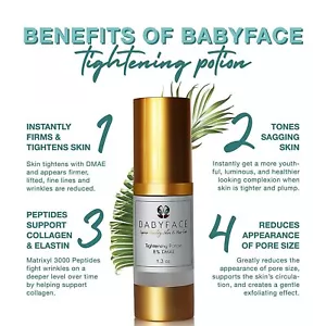 Babyface Tightening Serum STRONG 8% DMAE Matrixyl 3000 Shrinks Pores, Tightens - Picture 1 of 6