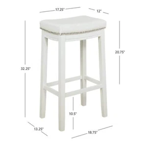 Linon Home Barstool 32.25" in Matte White Wood w/ Padded White Faux Leather Seat - Picture 1 of 6