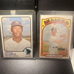 Signed Yankees Ron Blomberg Horace Clarke 1973 1972 Topps Cards Autographed