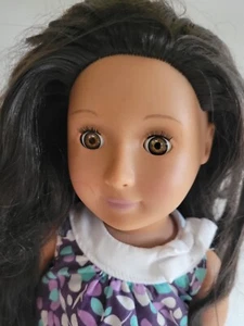 18” OG Our Generation Battat Doll Brown Hair & Eyes Purple Blue Dress - Picture 1 of 11