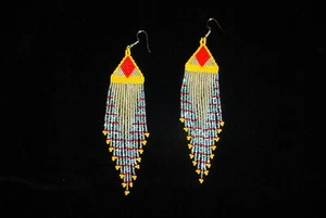 "COMMANCHE" MULTI-COLOR HANDMADE BEADED EARRINGS/Native American Made in USA - Picture 1 of 3
