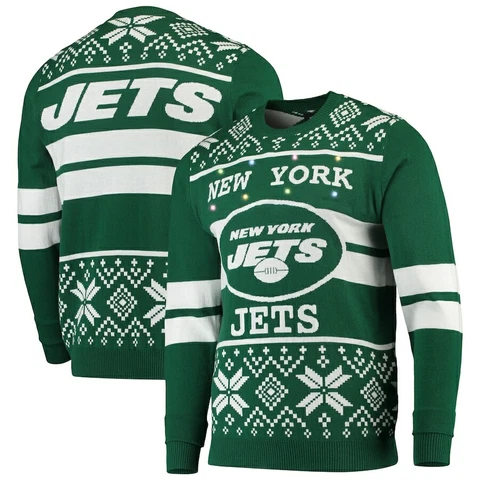 NFL Licensed Men's New York Jets Green/White Light Up Ugly Sweater Cover