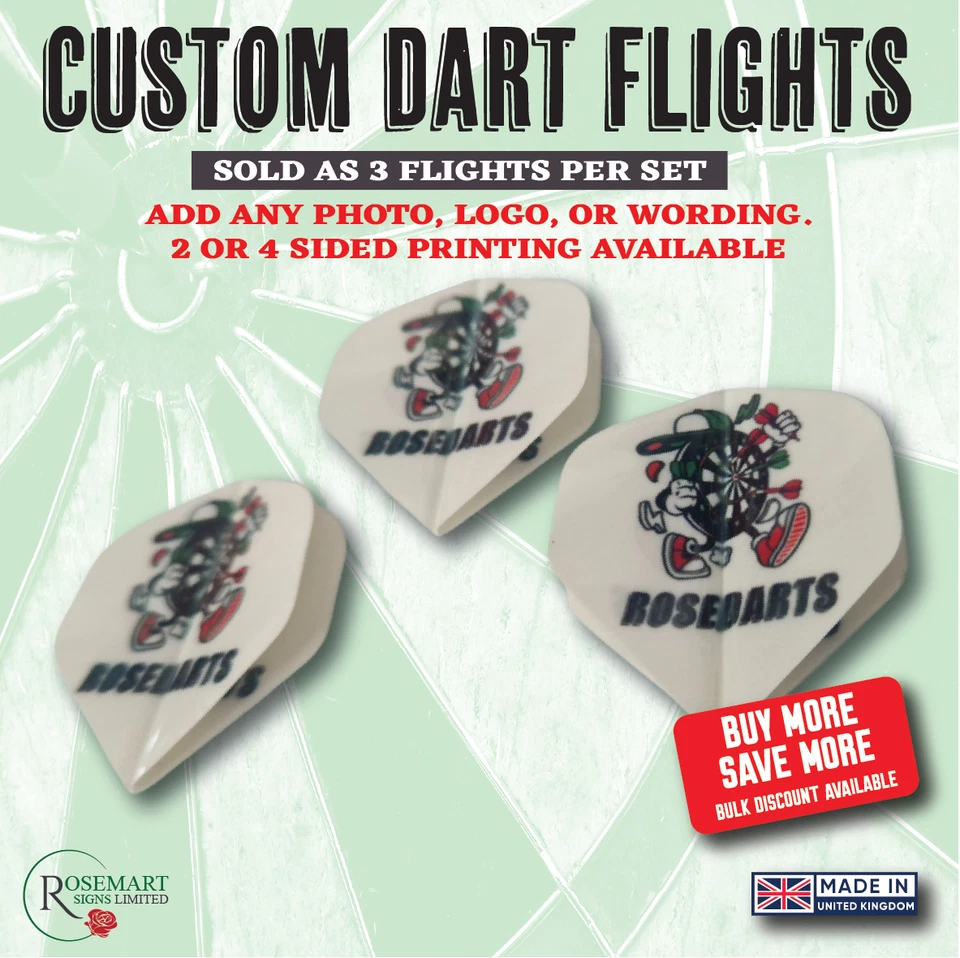 Personalised customer printed Dart flights set of 3.  Any logo, photo or text - Image 1 of 3