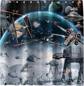 Outer Space Galaxy Wars Shower Curtain Star Themed Bathroom Decorations Universe - Picture 1 of 3