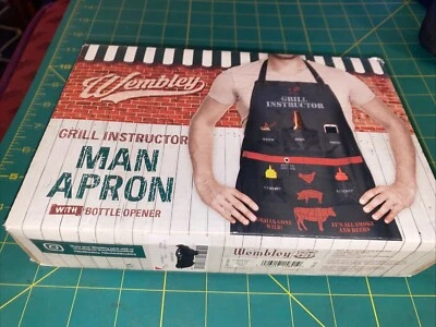 BBQ APRON GRILL INSTRUCTOR MEN'S APRON W/BOTTLE OPENER Wembley Limited Edition - Image 1 of 3