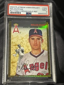 Nolan Ryan 2023 Platinum Anniversary Gold Refractor Toile 13/50 PSA 9 - Bild 1 von 2