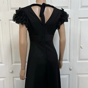 Vintage Formal Long Black Evening Dress Ruffle Sleeve Size S - Picture 1 of 17
