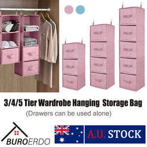 3/4/5 Tier Wardrobe Hanging Storage Bags Clothes Shoes Boxes Hanger Organizer AU