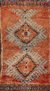 Thick-Plush Wool Semi-Antique Moroccan Berber Hand-knotted Oriental Area Rug 4x7