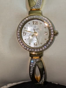 Bulova Ladies Elegan Watch A0 98L122 Swarovski Crystal Band & Bezel MOP Dial6.6" - Picture 1 of 16