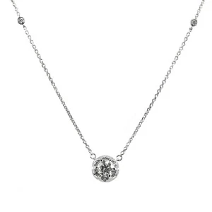 GENUINE DIAMOND BY THE YARD NECKLACE SOLITAIRE PENDANT STYLE 14K WHITE GOLD 16” - Picture 1 of 5