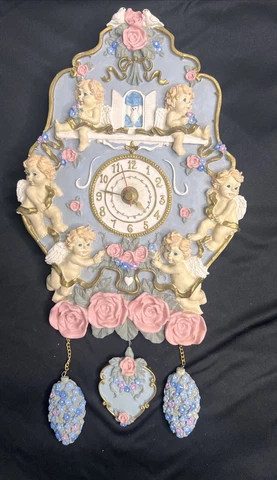m195 Vintage Musical Cupids & Roses Miniature Wall Novelty Clock Cover