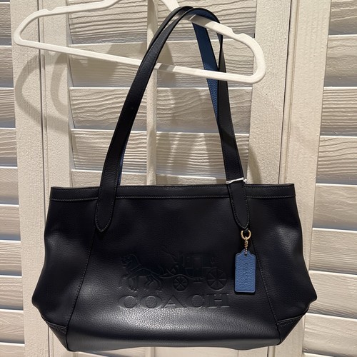 Borsa nuova con etichette_Coach_Leather_HORSE & CARRIAGE TOTE blu notte spedizione gratuita