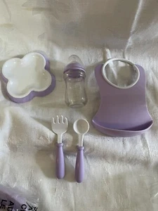 Baby Doll access lot New Baby bottle Plate, bib, cup spoon fits 15" Berenguer - Picture 1 of 5