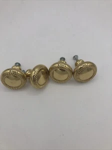 4 Vintage Gold Tone Brass Door Knobs Cabinet Drawer Pulls Heavy Round Shiny - Picture 1 of 6