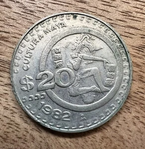 1982 Mexico 20 Pesos Coin Culture Maya - Mayan Coin Design - Great Looking Coin - Picture 1 of 2