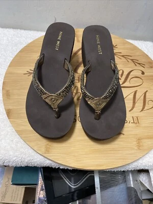 Chanclas sandalias marrón tortuga Nine West Tort para mujer talla 6M Foto 1 de 4