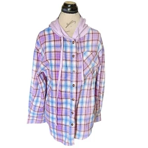 Floral Blooming Womens Size Small Button Down Shirt Plaid Flannel Hoodie Pastel - Picture 1 of 14