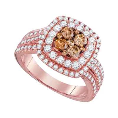 1.51ctw Chocolate Diamond Cushion Cluster Womens Ring 14k Rose Gold - Image 1 of 2