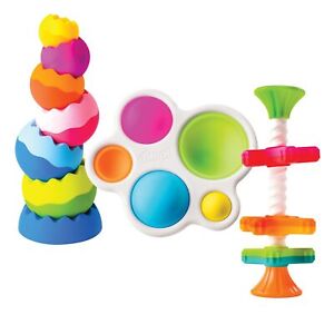 Fat Brain Toys Tobbles, Mini Spinny, Dimpl Bundle - 9 PC Baby Toys Activity Set
