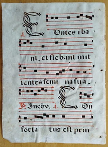 Original Large Manuscript Leaf Antiphonary Vellum Large Initial (16) - 1500 - Picture 1 of 2