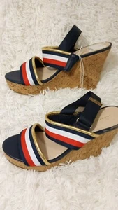 Sandalias de cuña Tommy Hilfiger para mujer azul marino rojo blanco corcho 9,5 - Imagen 1 de 6
