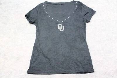 Camisa OU Sooners Para Mujer Pequeña S Negra Burn Out Cuello en V Estrás Transparente Elastizada Foto 1 de 4