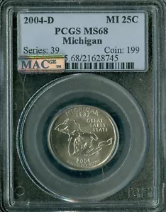 2004 D MICHIGAN QUARTER PCGS MS68 PQ 2ND FINEST GRADE MAC SPOTLESS . - Picture 1 of 6