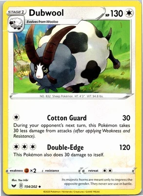 Dubwool - SWSH01: Sword & Shield Base Set 154/202 - Uncommon - NM Pokémon TCG - Image 1 of 2