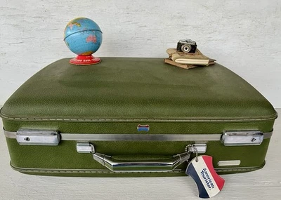 Avocado Green Vintage Hard Shell American Tourister Suitcase w/ Silver Hardware - Image 1 of 4
