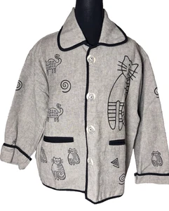 Venus Imports Cat Lover Print Unikat Jacke M Nepal Handarbeit Baumwolle Volkskunst - Bild 1 von 12