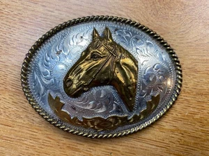 Copper and Silver Tone Horse Head Belt Buckle - Picture 1 of 4
