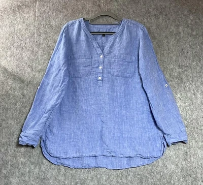 Talbots Shirt Womens Large Blue Linen Long Sleeve Tunic Popover Top Capsule - Image 1 of 4