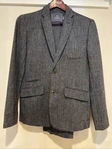 Hawkings McGill Mens Suit Small Grey Herringbone Wool Pants 30 - Picture 1 of 12