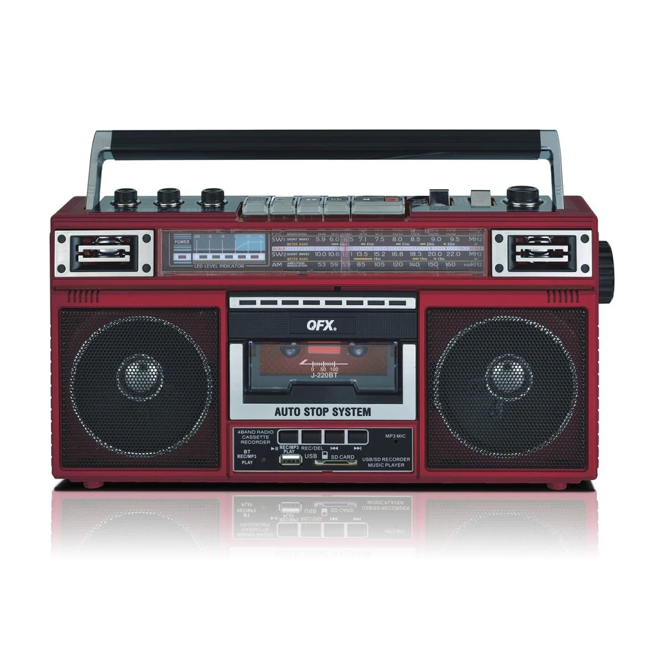 J-220BT Boombox Rojo Conversión MP3 de Radio a Cassette con 4 Bandas (AM, FM, Foto 1 de 4