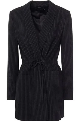 Alice + Olivia Womens Kylie Black Pinstrip Knit Blazer Sz M Elastic Drawstring - Image 1 of 4