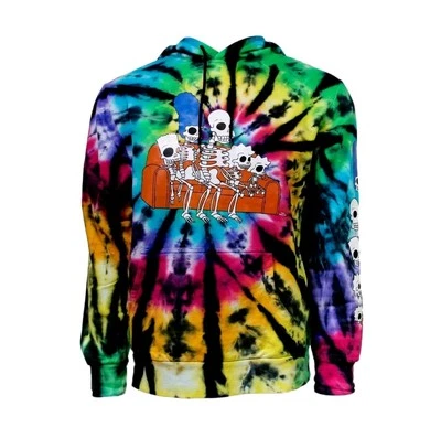The Simpsons Mens Tie Dye Skeletons on Couch Graphic Hoodie NEW Kangaroo Pocket - Image 1 of 4