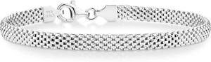 925 Sterling Silver Italian 5mm Mesh Link Chain Bracelet for Women,Made in Italy - Picture 1 of 12